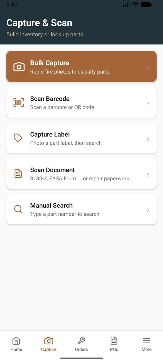 Scanning a part label with the phone camera